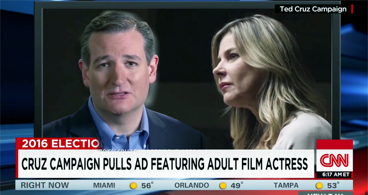 克魯茲選舉廣告請錯豔星宣傳。　圖片來源：CNN