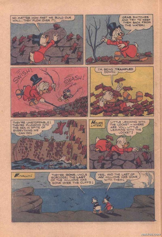 1955 年迪士尼將挪威旅鼠集體跳海「自殺」場面畫成卡通。