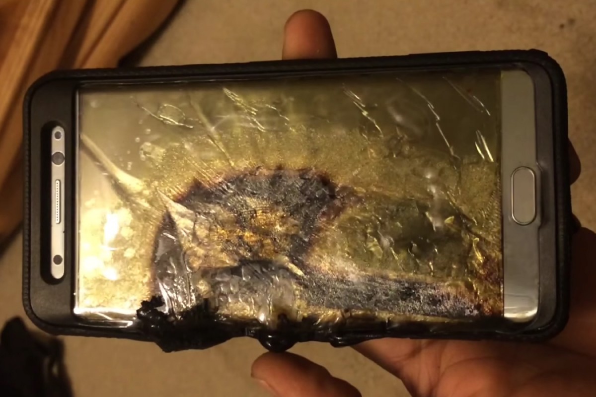 電池着火焚燒後的三星 Galaxy Note 7　圖片來源： Ariel Gonzalez / YouTube
