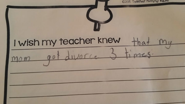 我希望我的老師知道，我媽媽離過 3 次婚。