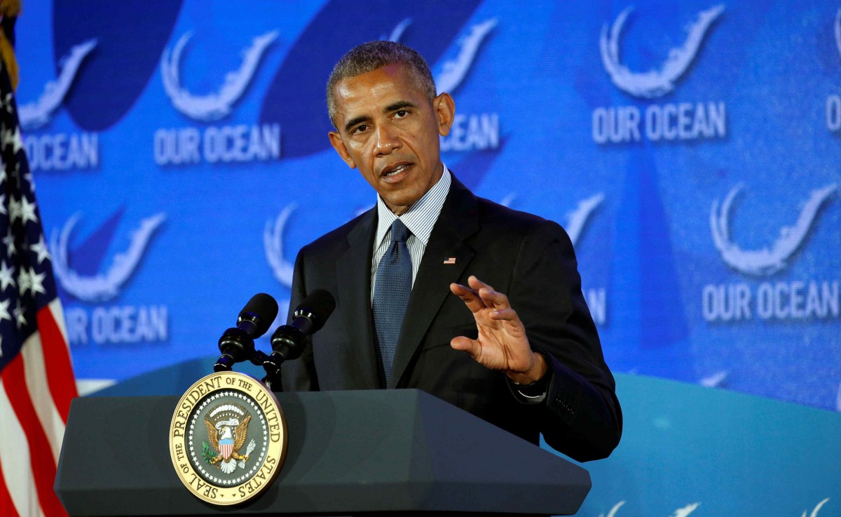 奧巴馬出席 Our Ocean Conference，並上台致詞。（圖片來源：Reuters）