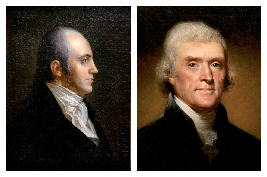 1800 年大選兩位候選人。左：伯爾（Aaron Burr）；右：傑弗遜（Thomas Jefferson）。　圖片來源：維基百科