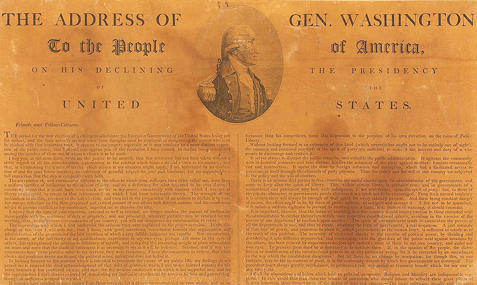 喬治華盛頓給美國人民的告別演說。圖片來源：Public Domain