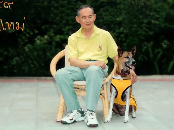 泰王普密蓬與其愛犬通丹於 2002 年的合照。　圖片來源：路透社
