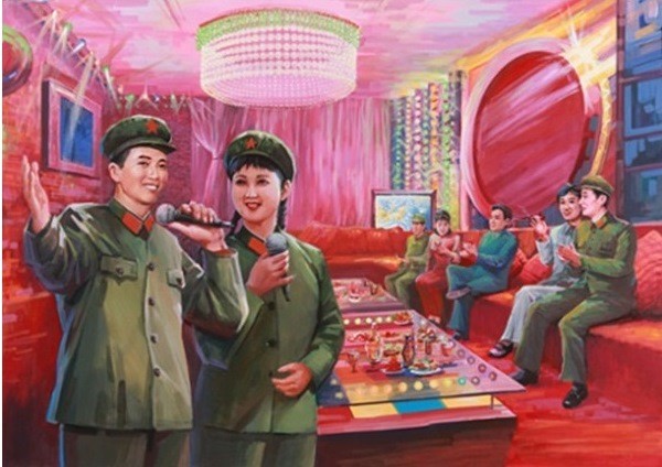北韓畫家筆下的中國 KTV：離題萬丈。　圖片來源：微博