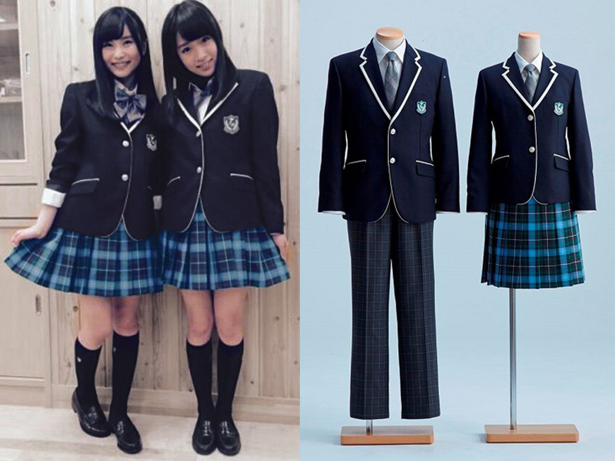 （右）試穿新校服的 AKB48 成員。圖片來源：akb48-matome.blog.jp/