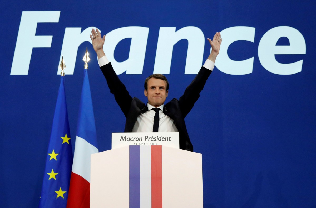 有民調指，次輪投票馬克宏將以六成得票率擊敗馬琳勒龐，當選法國總統。　圖片來源：路透社